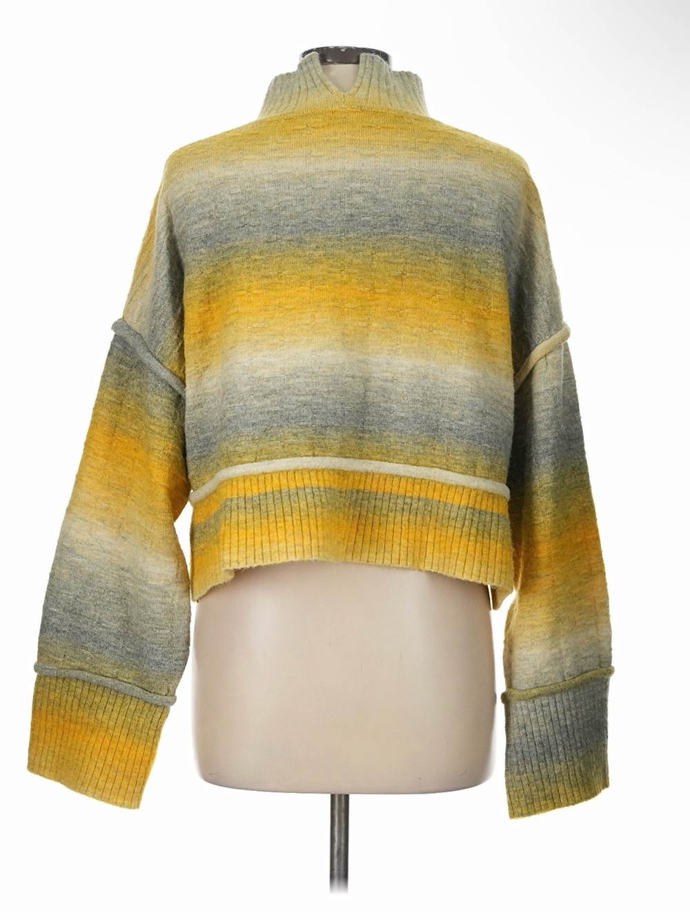 Pilcro Anthropologie Cropped Ombre Mock Neck Sweater Yellow Gray L - Picture 2 of 4